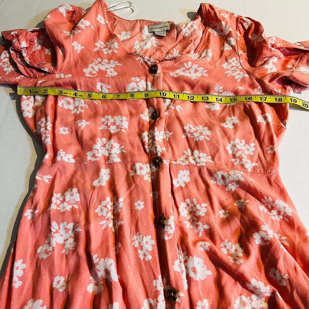 Peyton & Parker Floral Short Sleeve Button Front Midi Dress Size M Medium Coral - Picture 5 of 7